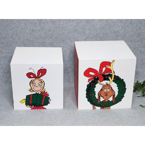 Grinch Christmas Story Stacking Boxes Cindy Lou Who Max The Dog 2 Pc Wooden NEW - Picture 4 of 8